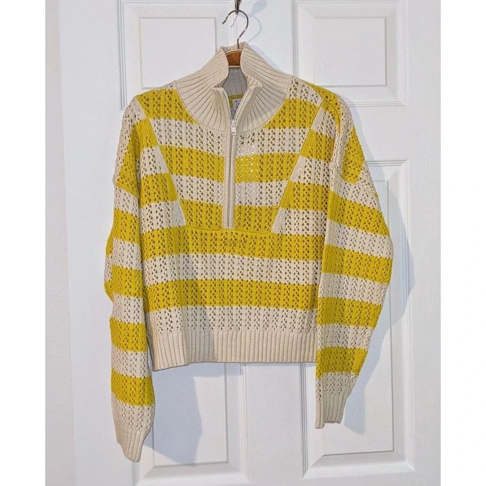 A New Day‎ Women's Yellow White Quarter Zip Mock Turtleneck Pullover Sweater M